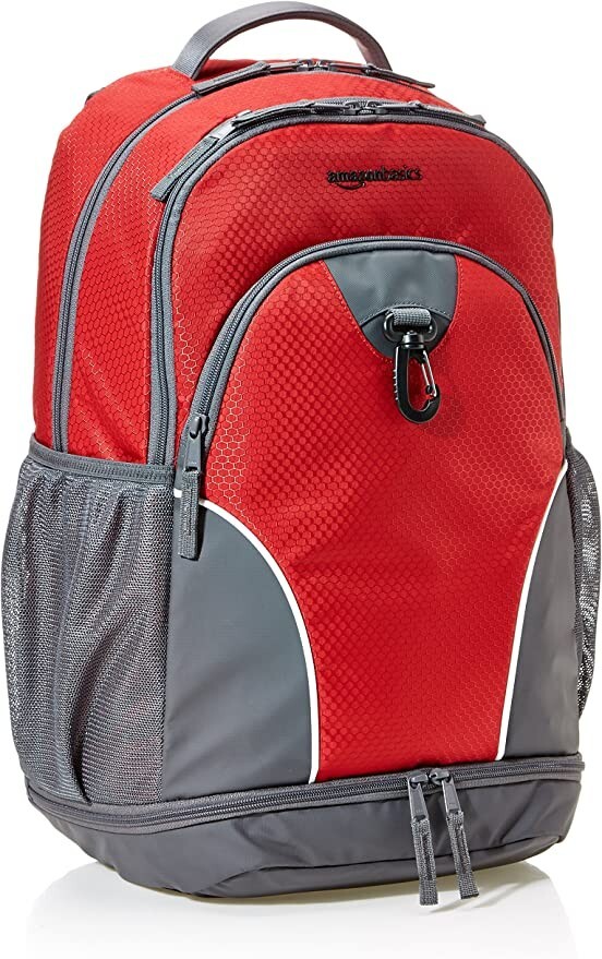 NEW Amazon Basics Red Sports 17" Laptop Backpack commuter bag shoulder straps