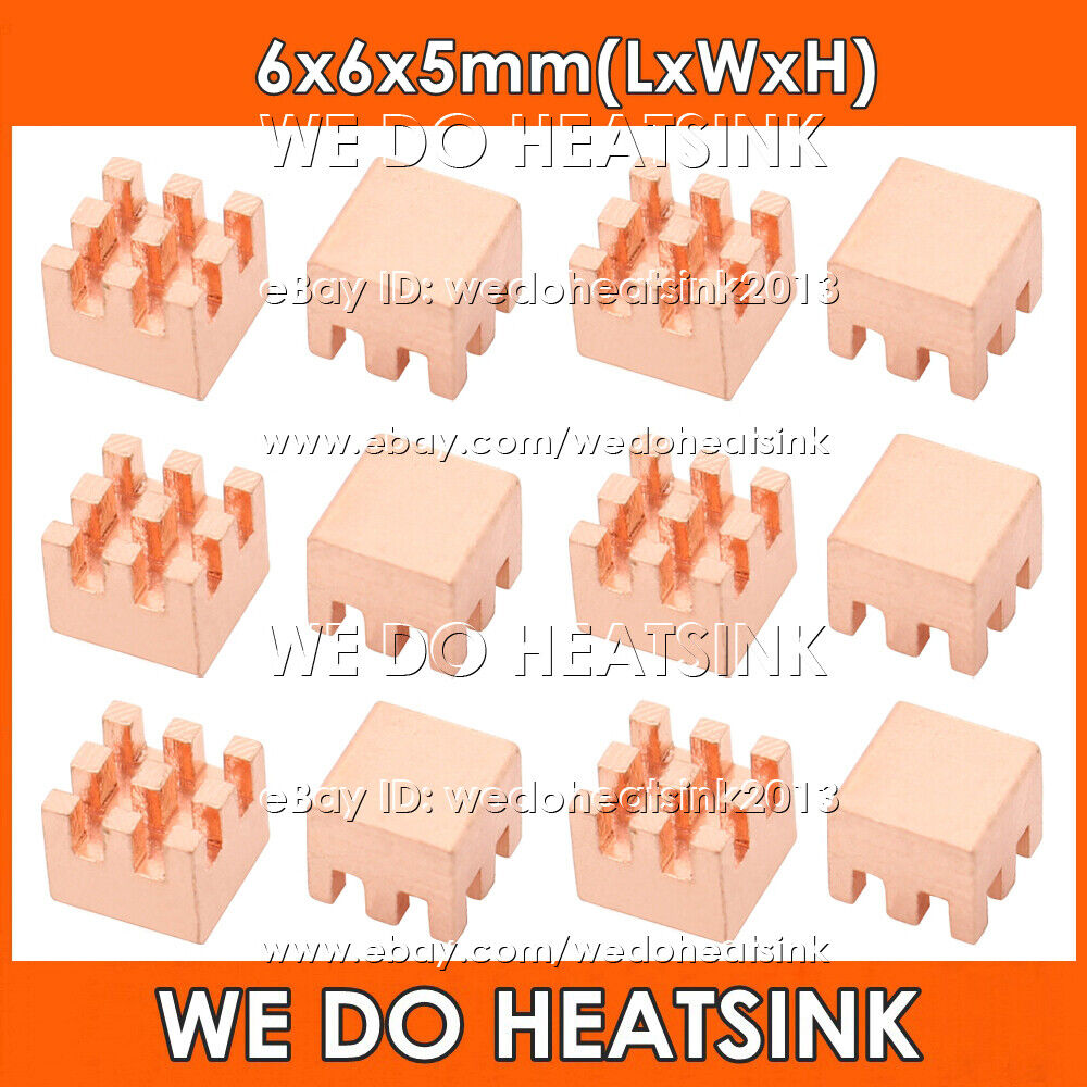 Pure Copper 6x6x5mm  Square Copper Heatsink Radiator Cooler With or Without Tape