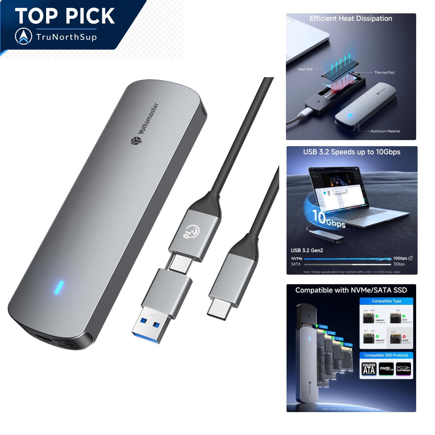 Versatile M.2 NVMe SSD Enclosure - USB 3.2 Gen 2, Fast 10Gbps Transfer Rates