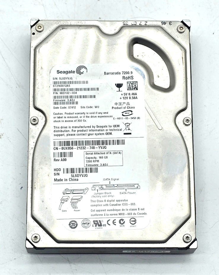 Seagate Barracuda 7200.9 160GB 3.5 SATA HDD ST3160812AS 0UX856 Tested
