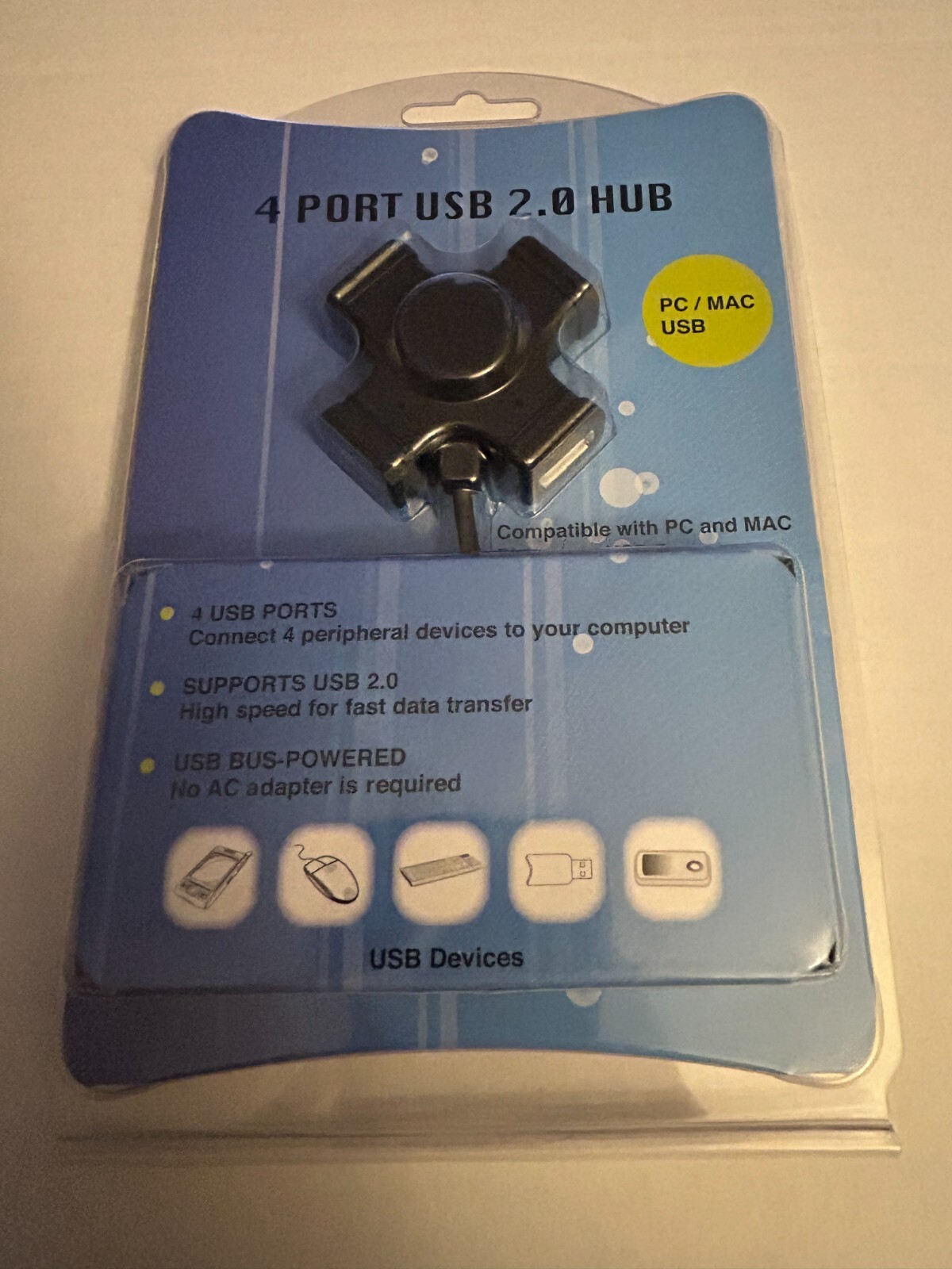 Office Depot 4 Port USB 2.0 HUB for PC & Mac (New/Sealed)
