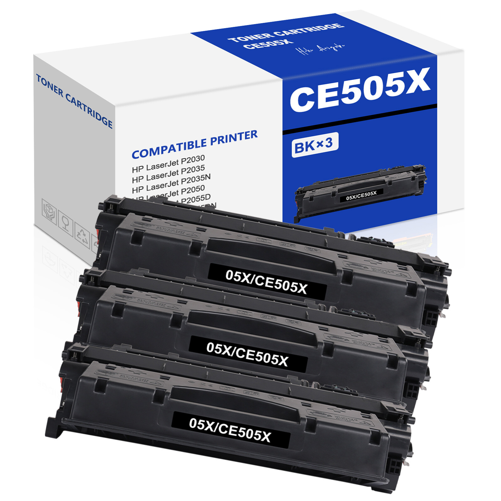 3PK High Yield CE505X Toner Cartridge For HP LaserJet P2055dn P2055x P2050 P2055