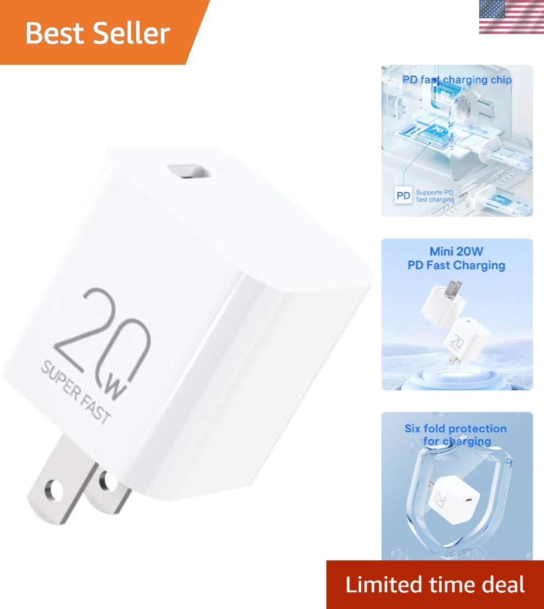 Lightweight 20W USB-C Wall Charger: Compact & Travel-Friendly Fast Charging