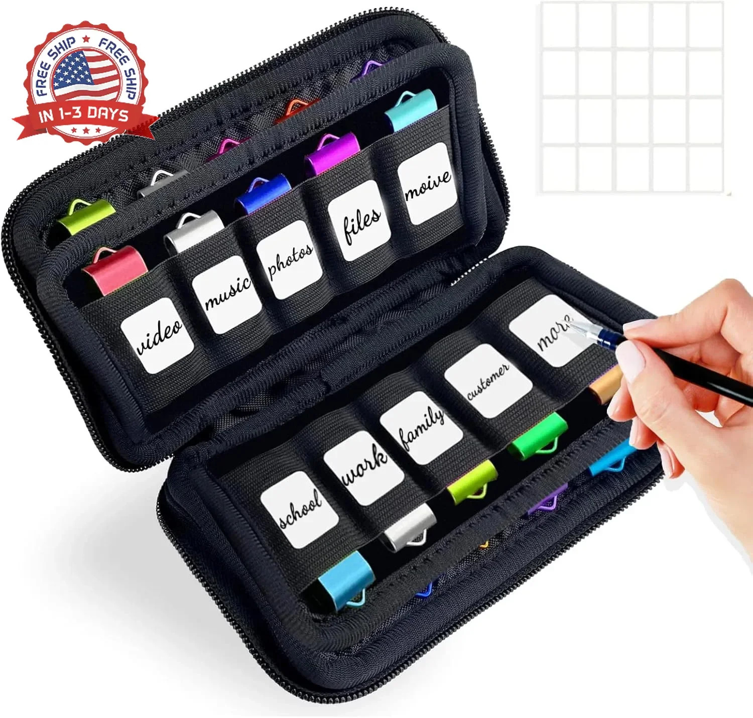 20 Slot USB Flash Drive Organizer Heavy-Duty Neoprene Storage Case for Thumb Dri