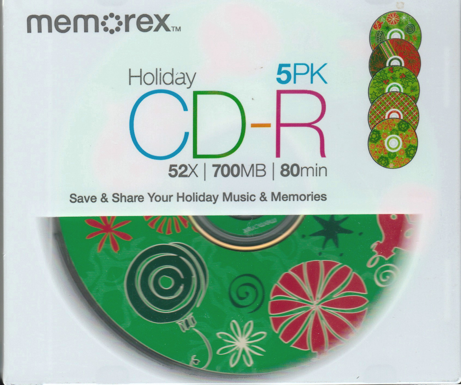 Memorex CD-R 5pk Holiday Version 52X 700MB 80min SEALED NEW 