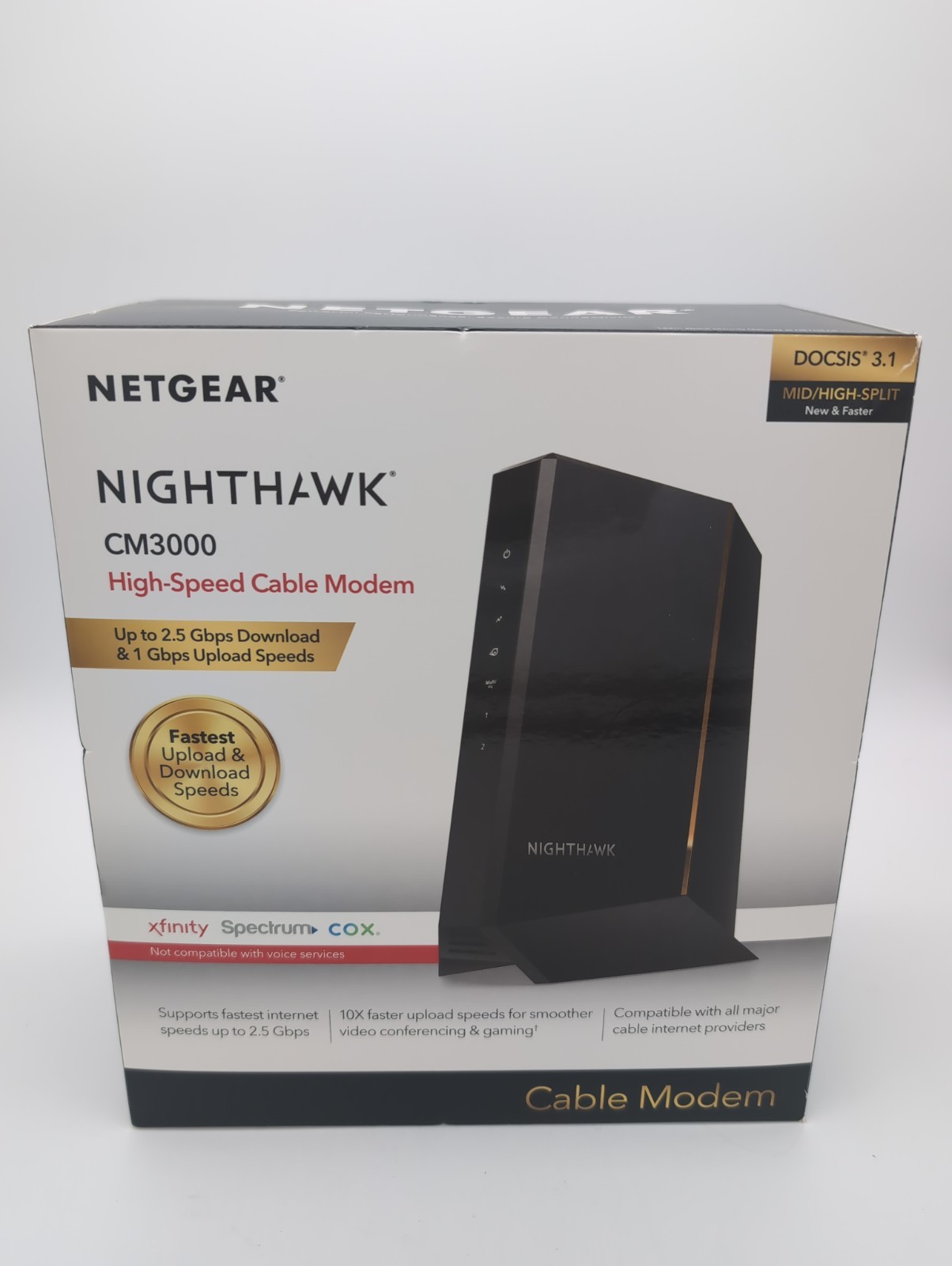 NETGEAR Nighthawk CM3000 DOCSIS 3.1 Cable Modem 2.5Gbps, Gaming, Black