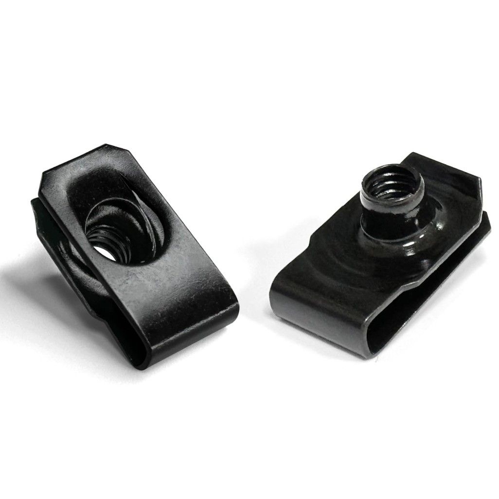 #10-32 U Clip On Nut, Black Extruded U Nuts Clip Carbon Steel, 25 Pcs U Style Fa