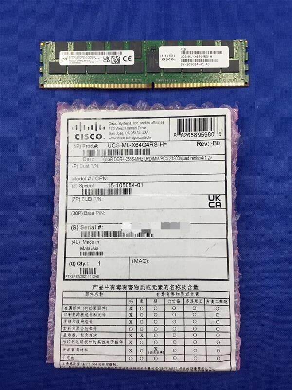 UCS-ML-X64G4RS-H CISCO 64GB (1X64GB) 4DRX4 PC4-2666V MEMORY 15-105084-01