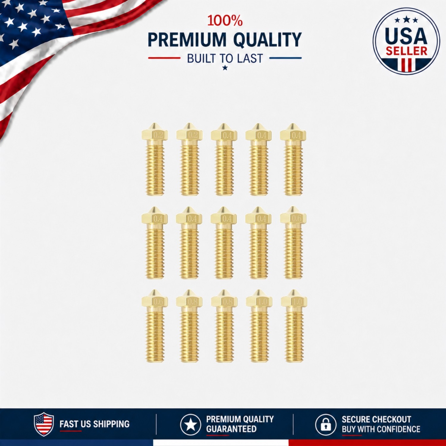 15PCS Brass Nozzles Kit for Anycubic Vyper, Kobra Plus, Kobra Max 3D Printers