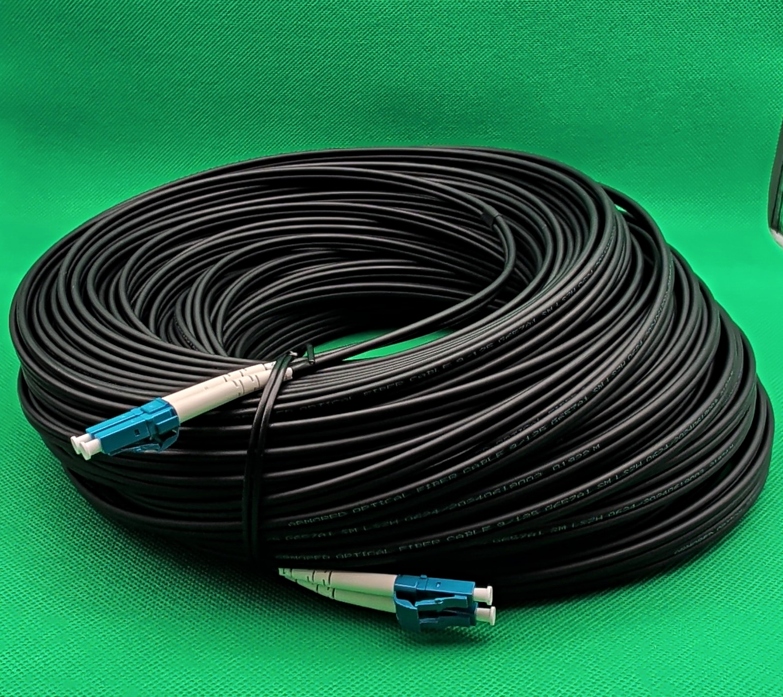 Armored LC UPC- LC UPC Duplex Single-Mode Optical Fiber Cable, Black, 100 ft