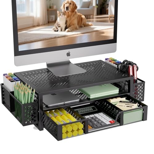 Desk Organizer and Accessories, 2 Tier Computer 16"W x 10"D x 6.25"H Black