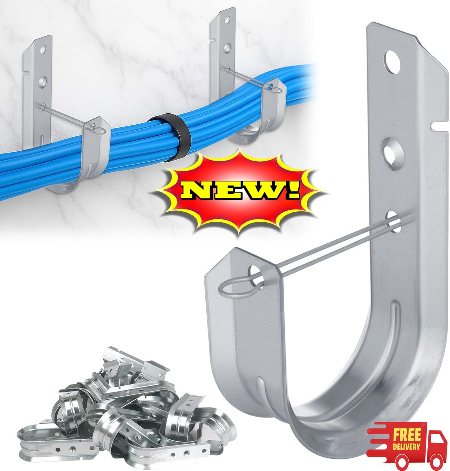 Ganchos en J de acero galvanizado de 5 cm, soportes de pared resistentes con cli