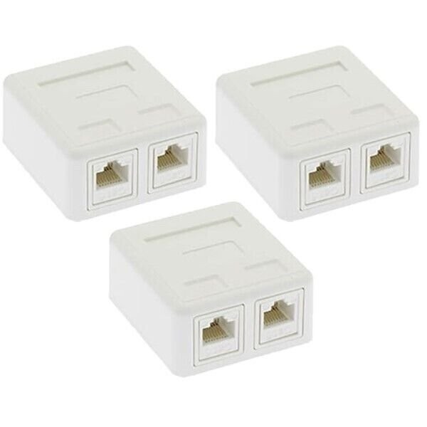 3x 2 Port Cat6 RJ45 Network LAN Surface Mount Box w/ 2x CAT6 Keystone Jack White