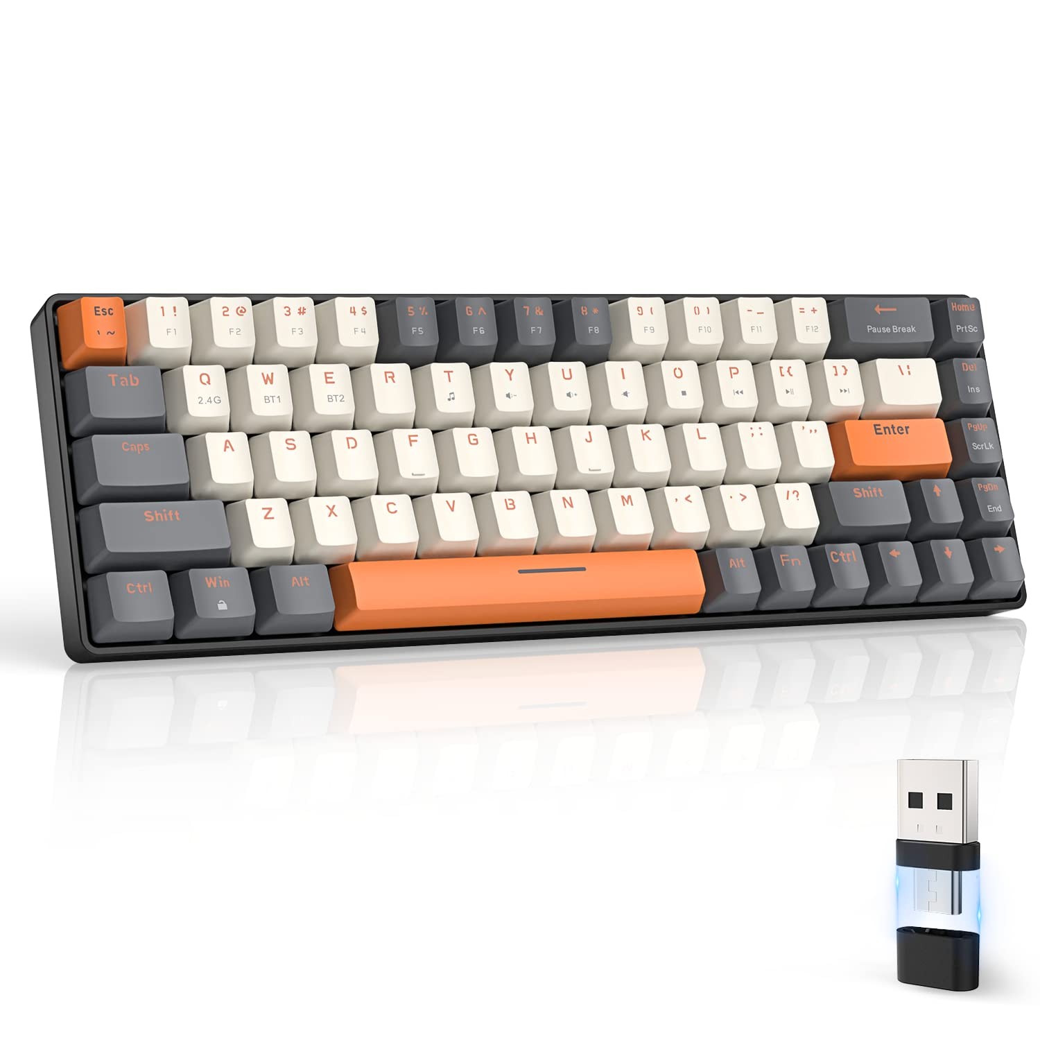 ZIYOU LANG RK68 60% Wireless Mechanical Keyboard, White Orange Red Switch