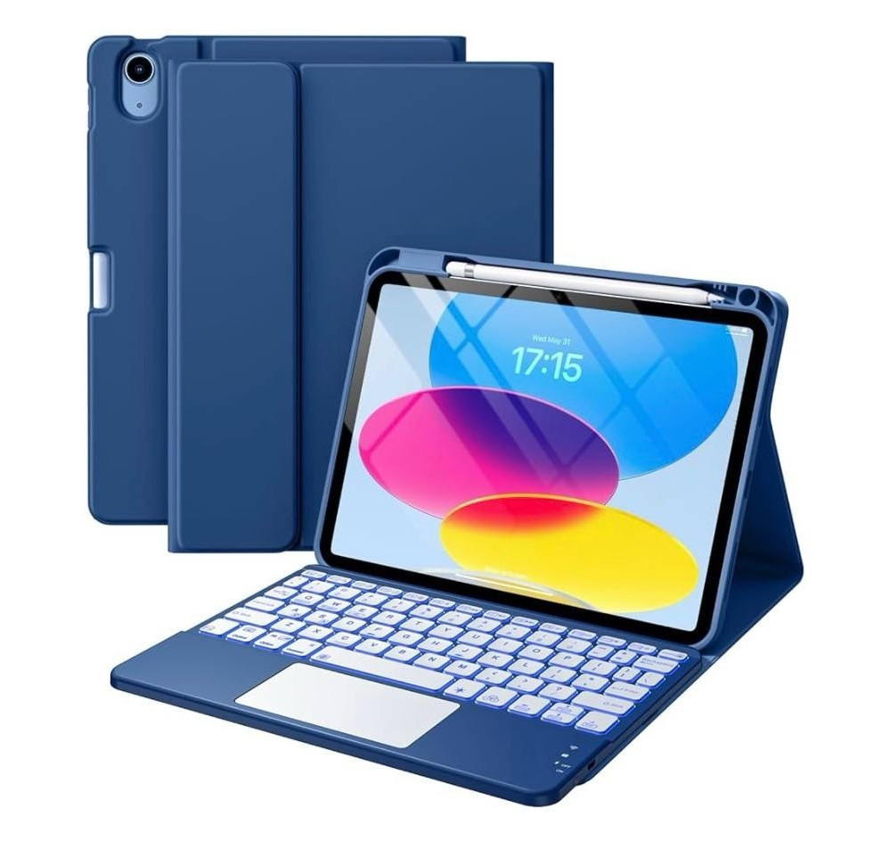 Wireless Keyboard Folio Case w/ Trackpad Stand, Blue, Scratch-Resistant