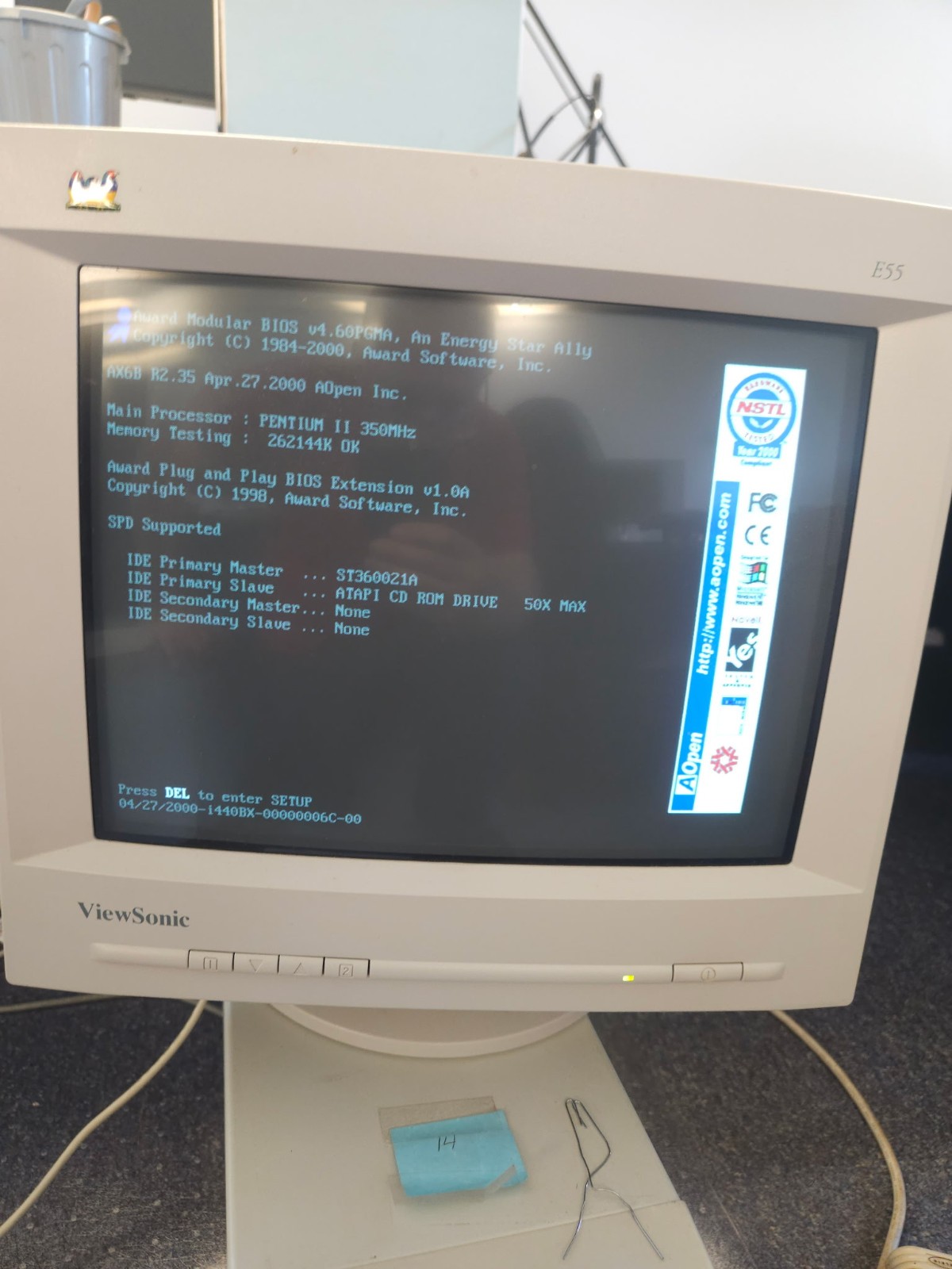 2 of 2 Tested Aopen AX6B, PII 350MHZ with Processor, Memory and VGA.