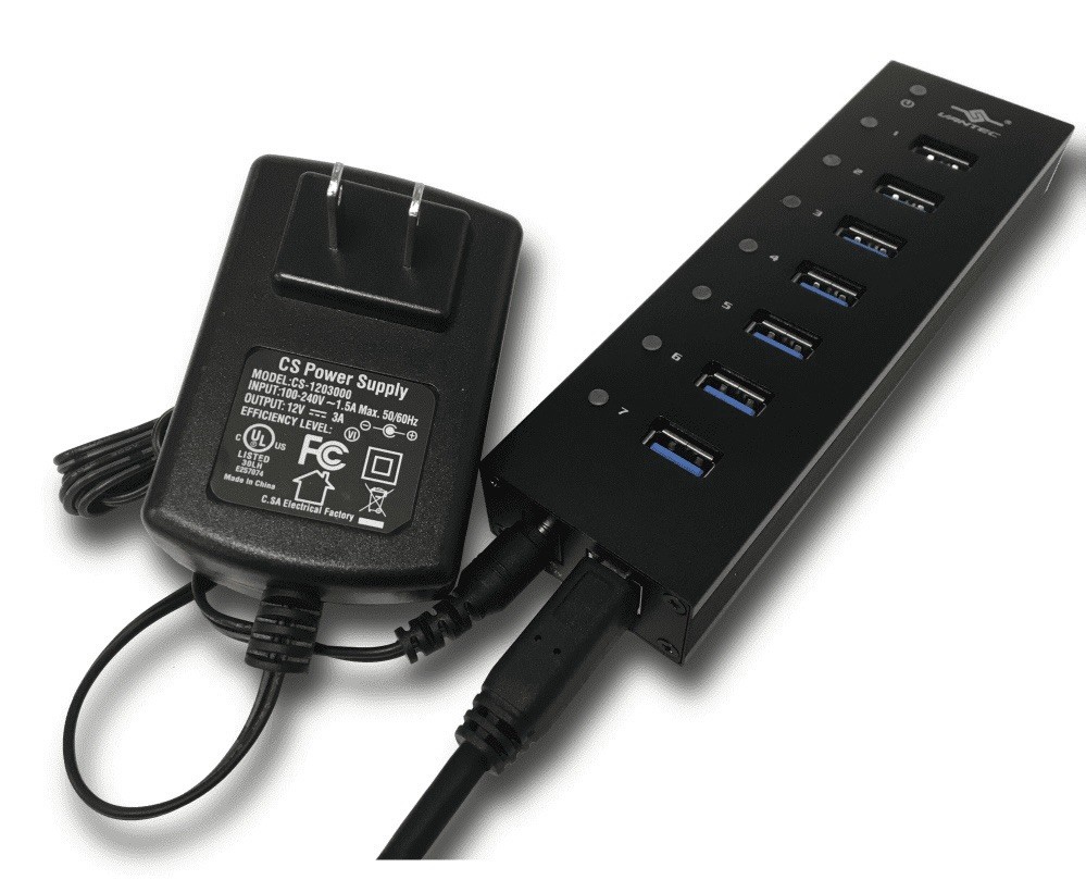 Vantec 7-Port USB 3.1 Aluminum Hub with Premium Power Adapter UGT-AH710U3-BK