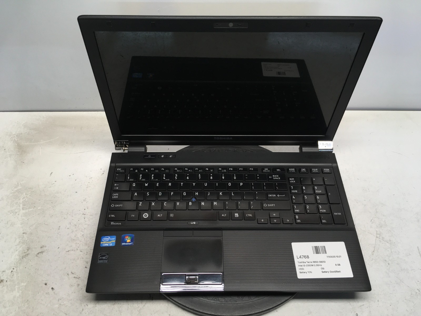 Toshiba Tecra R850-S8513 Intel i3-2350M 2.3GHz 8 GB NO HDD/Battery