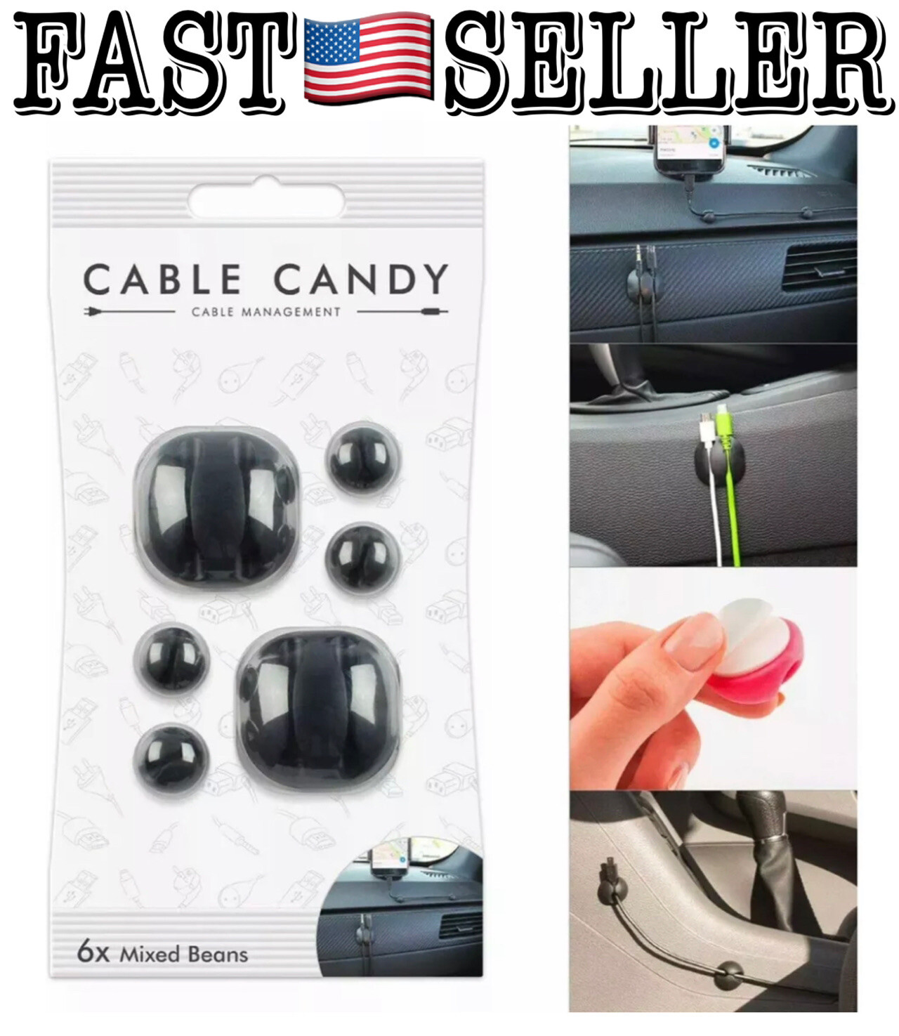 Cable Candy Mixed Beans Cable Holder and Cable Management - Black