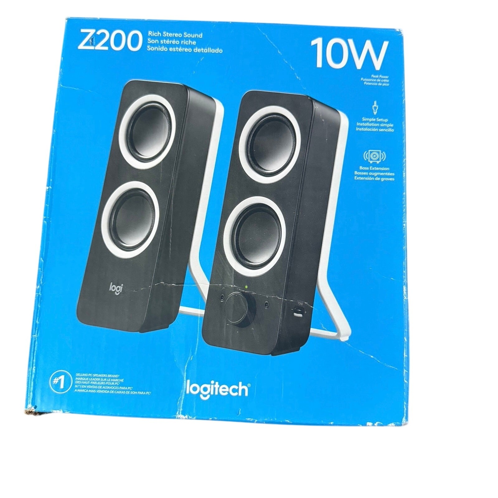 Logitech Z200 10W Multimedia Speakers Black PC Desktop Laptop Pair IOB Tested