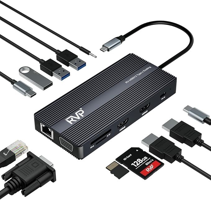 USB C Docking Station 3 Monitors, 12-in-1, Triple Display-4K HDMI Dual Monitors