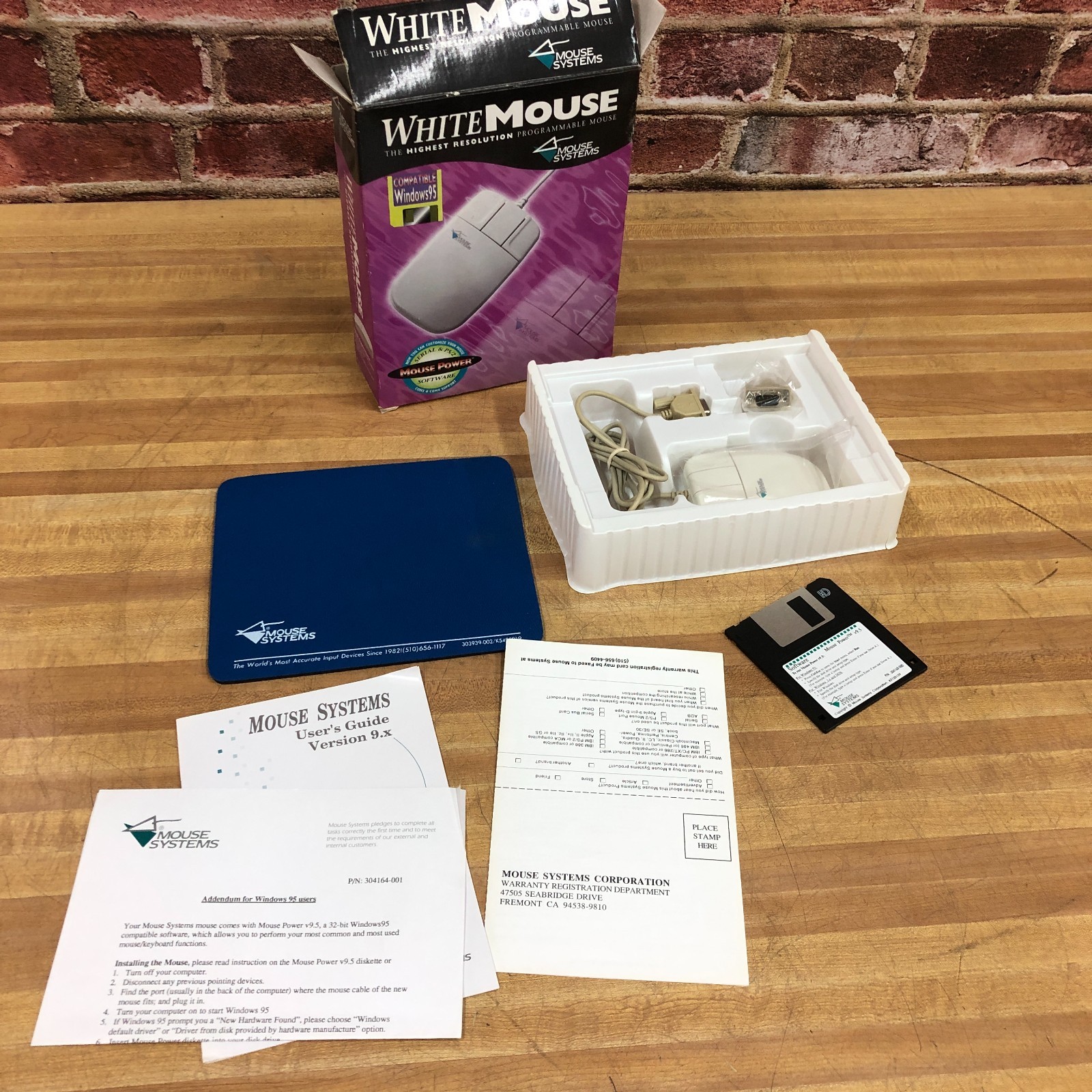 Vintage Mouse Systems 3-Button Serial Mouse w/Driver & Mousepad Complete In Box