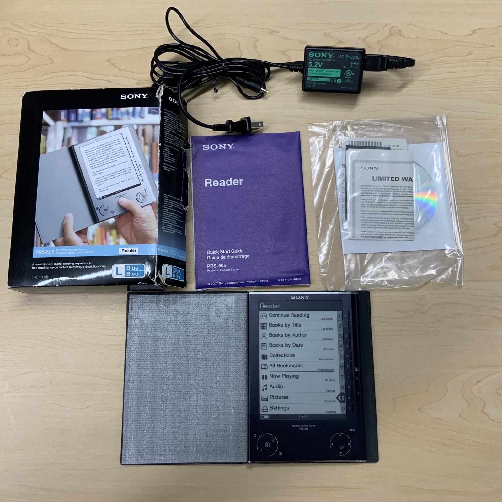 Sony PRS-505 BLUE E-Ink Portable E-Reader ORIGINAL BOX and BATTERY PDF