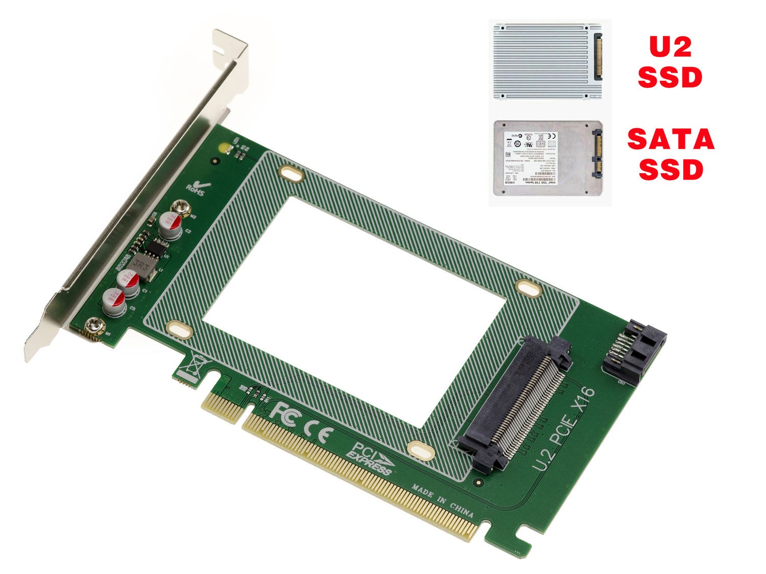 KALEA-INFORMATIQUE PCIe x16 PCIe 3.0 Card for NVMe U.2 SSD or SATA SSD