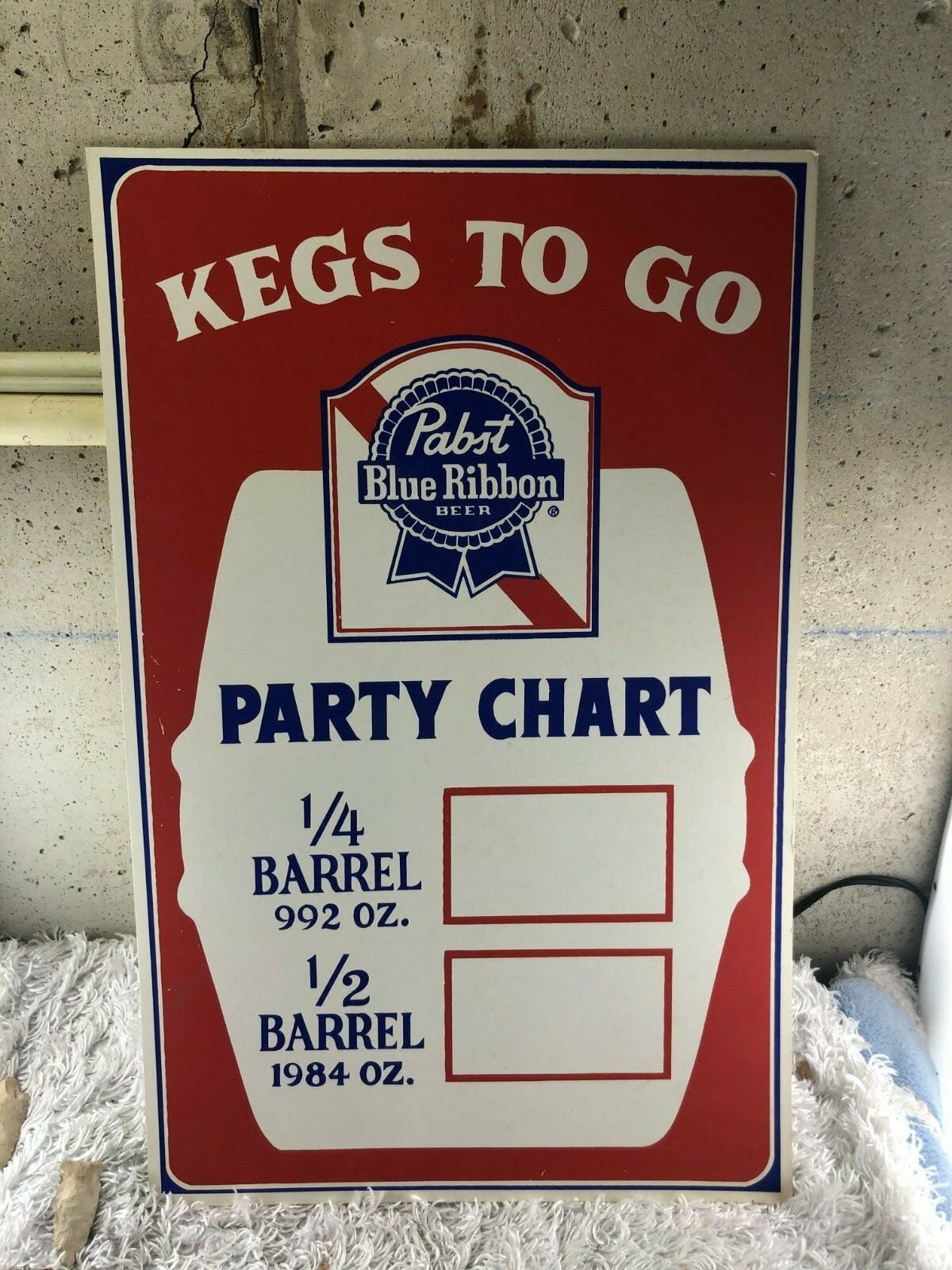 Pabst Blue Ribbon Kegs To Go Party Chart Sign
