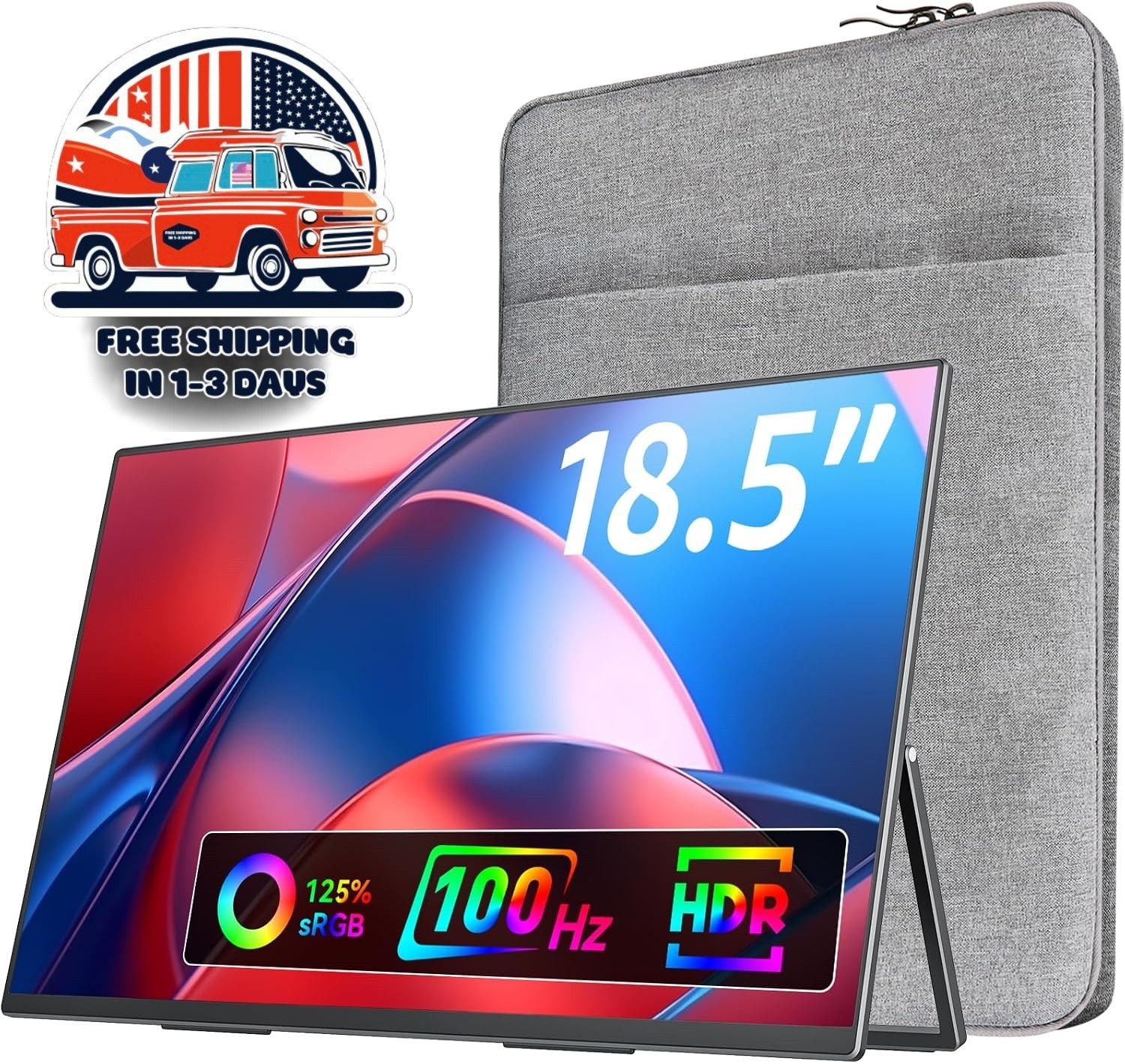Monitor Portátil 18.5 IPS USB-C HDMI VESA Con Soporte Y Altavoces Para Laptop US