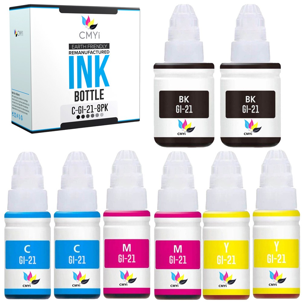 8-Pack Compatible CMYi GI-21 Value Pack Ink Bottles for Canon PIXMA G3262 G3272