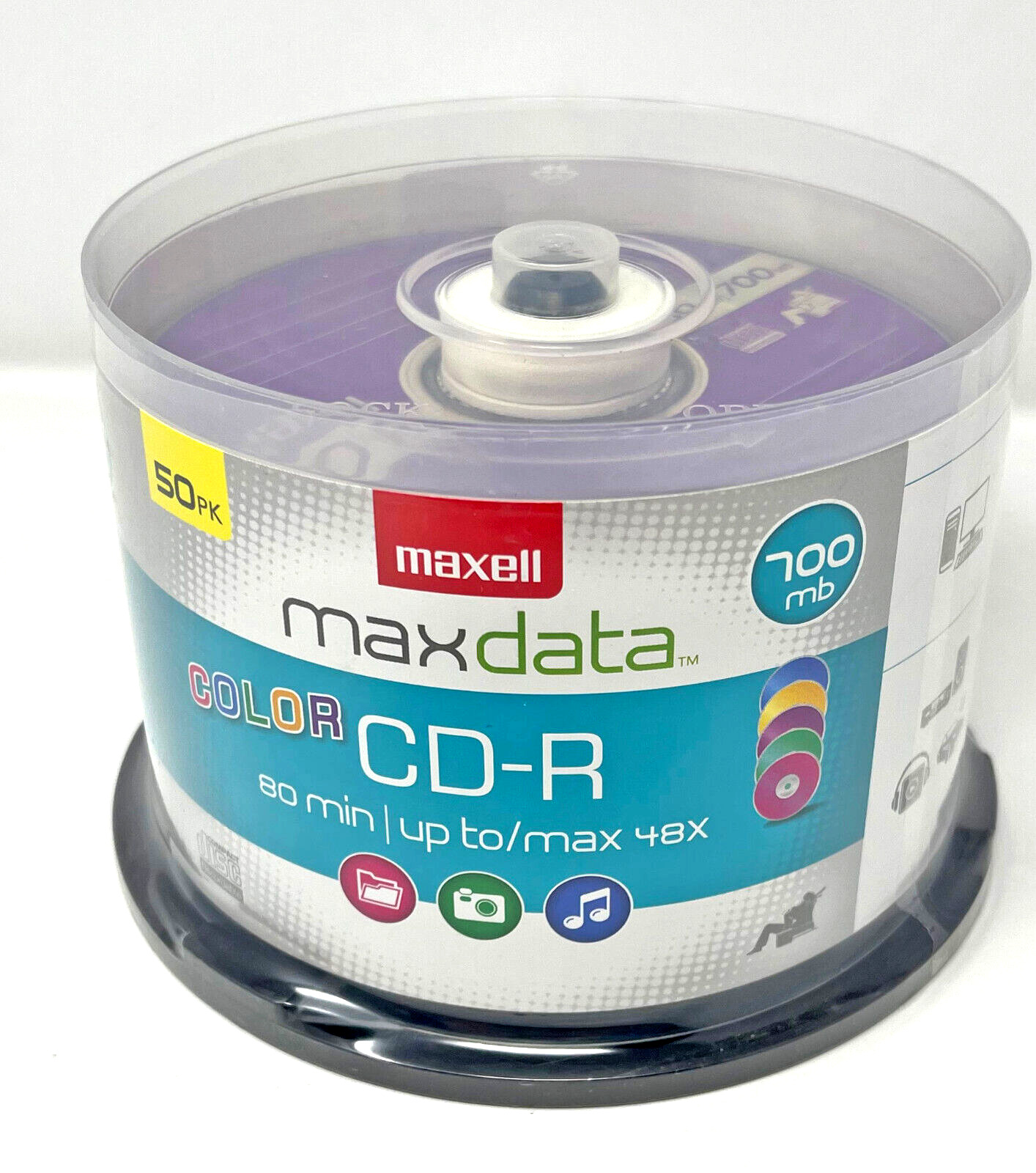 New Maxell Color CD-R 50 Pack 700 MB 80 Min Max 48X Data Music Photos Sealed