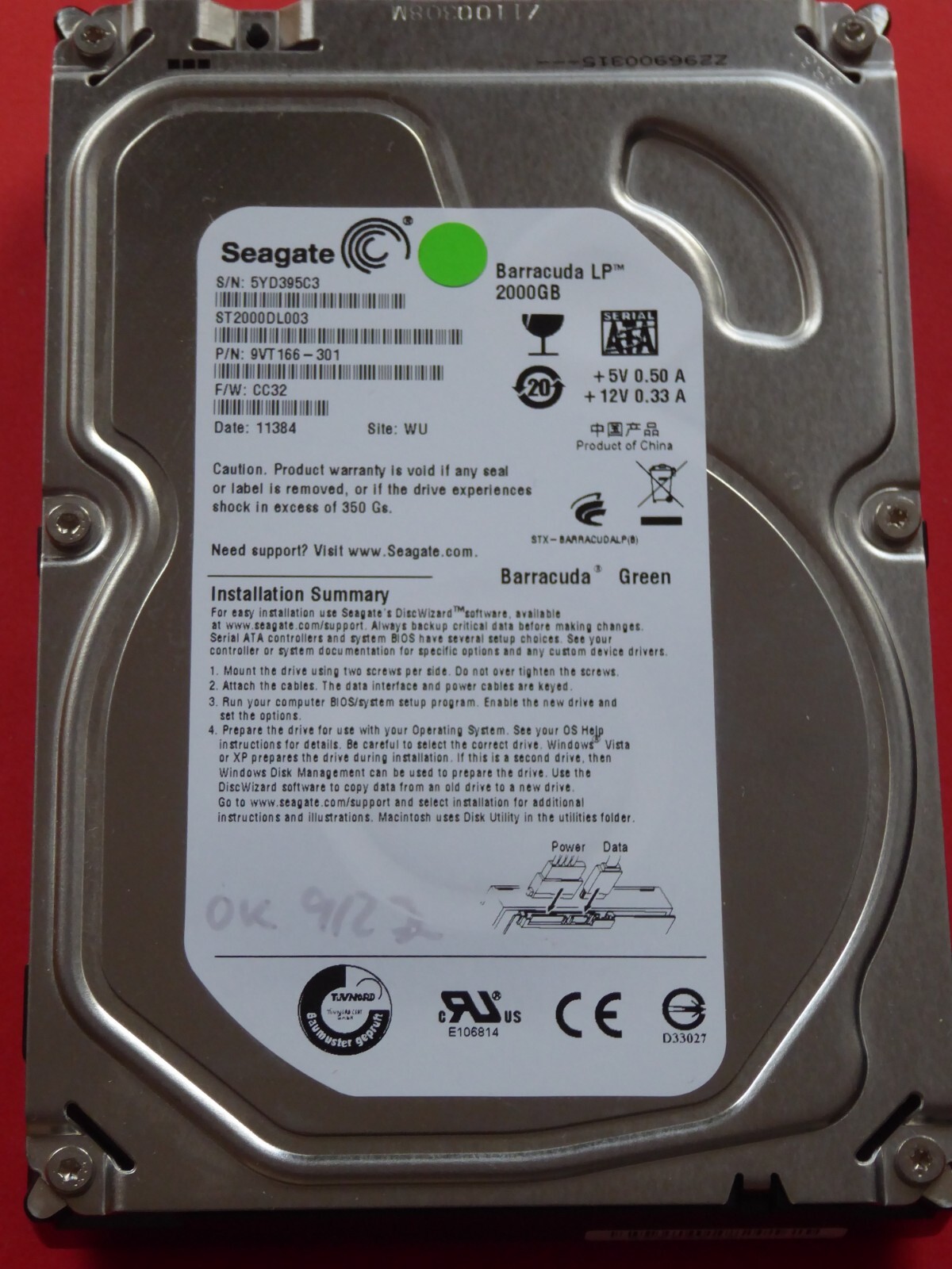 ST2000DL003 SN: 5YD PN: 9VT166-301 FW: CC32 WU Seagate Barracuda LP 2TB