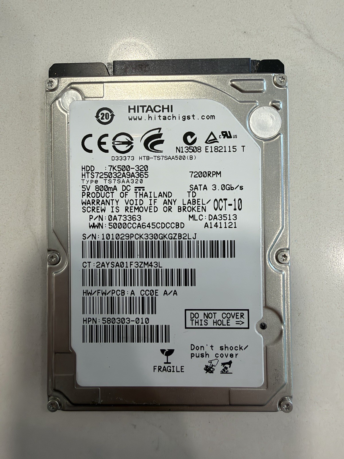 HTS725032A9A364 Hitachi HDD 7K500-320 SATA 320gb 2.5 Hard Drive 7200RPM