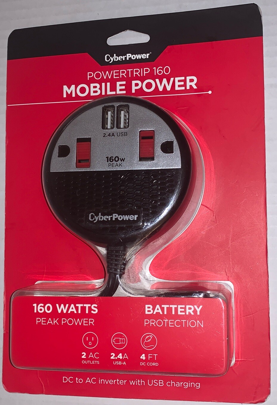 NEW~CyberPower Mobile Power~Power Inverter 160 Watts~2 AC Outlets & 2 USB Ports 