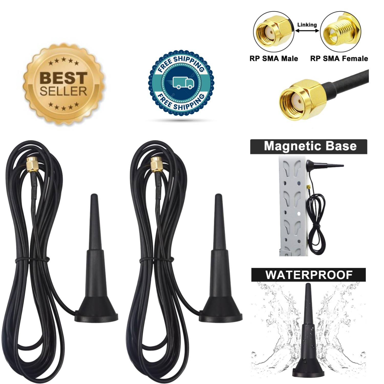 Waterproof Dual Band Wifi Antenna - 2.4GHz/5GHz/5.8GHz with RP-SMA Connector