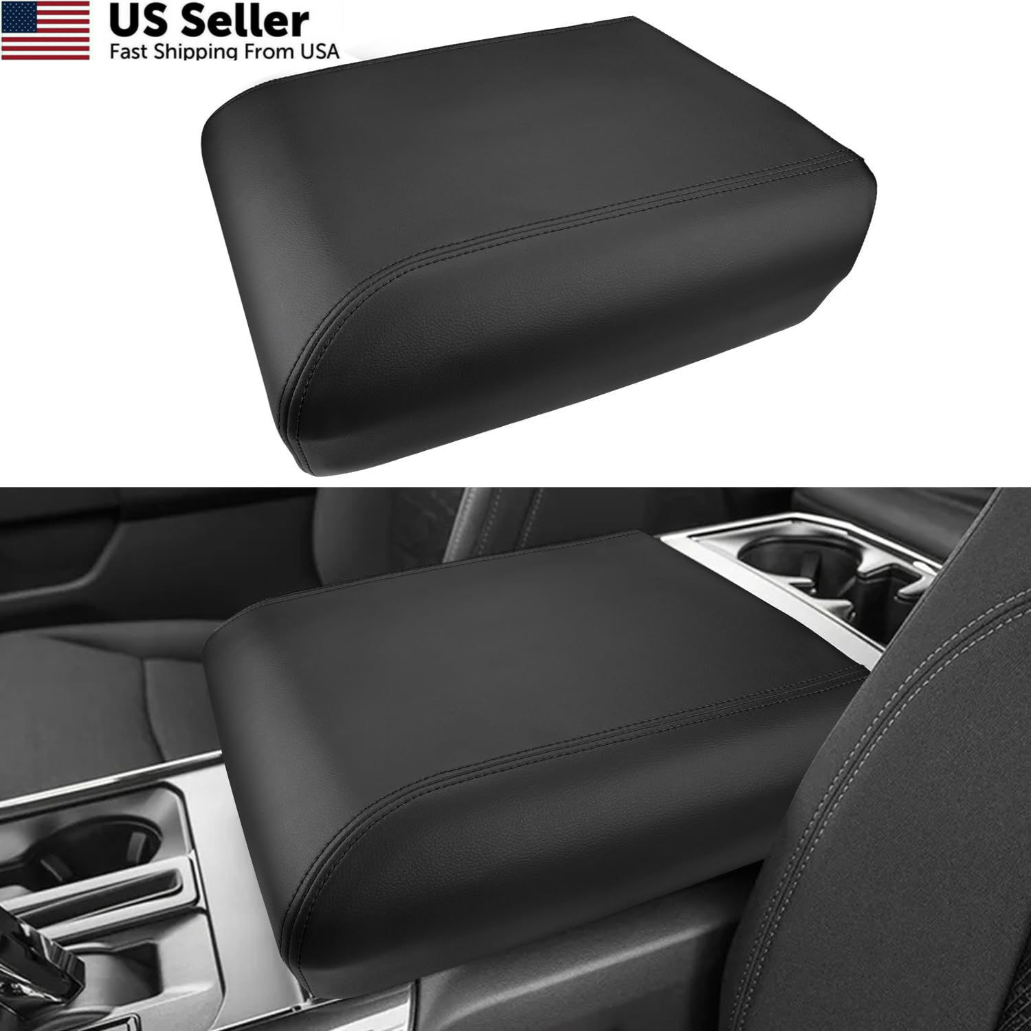 INTGET Center Console Cover for 2025 2026 Ford F150 2021-2026, black stitches 
