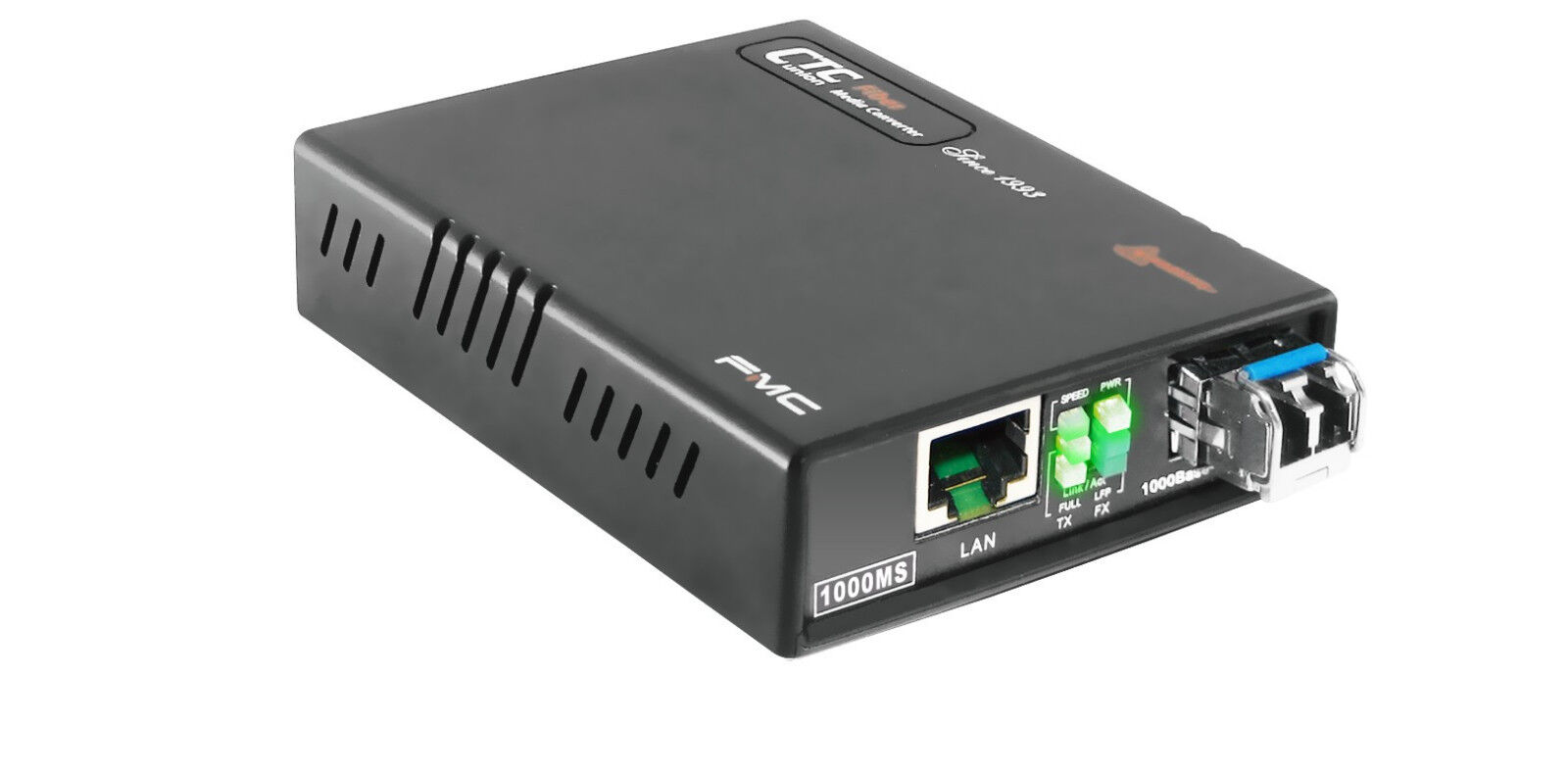 Gigabit 10/100/1000Base-TX fiber media converter singlemode 1000Base LX managed