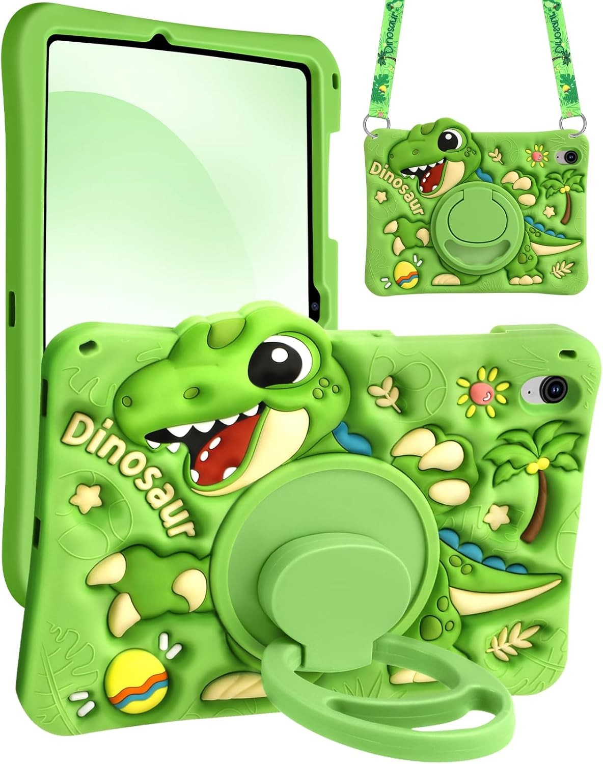 Cute Cartoon Silicone Case for Samsung Galaxy Tab S10 FE 2025 - Green Dinosaur C