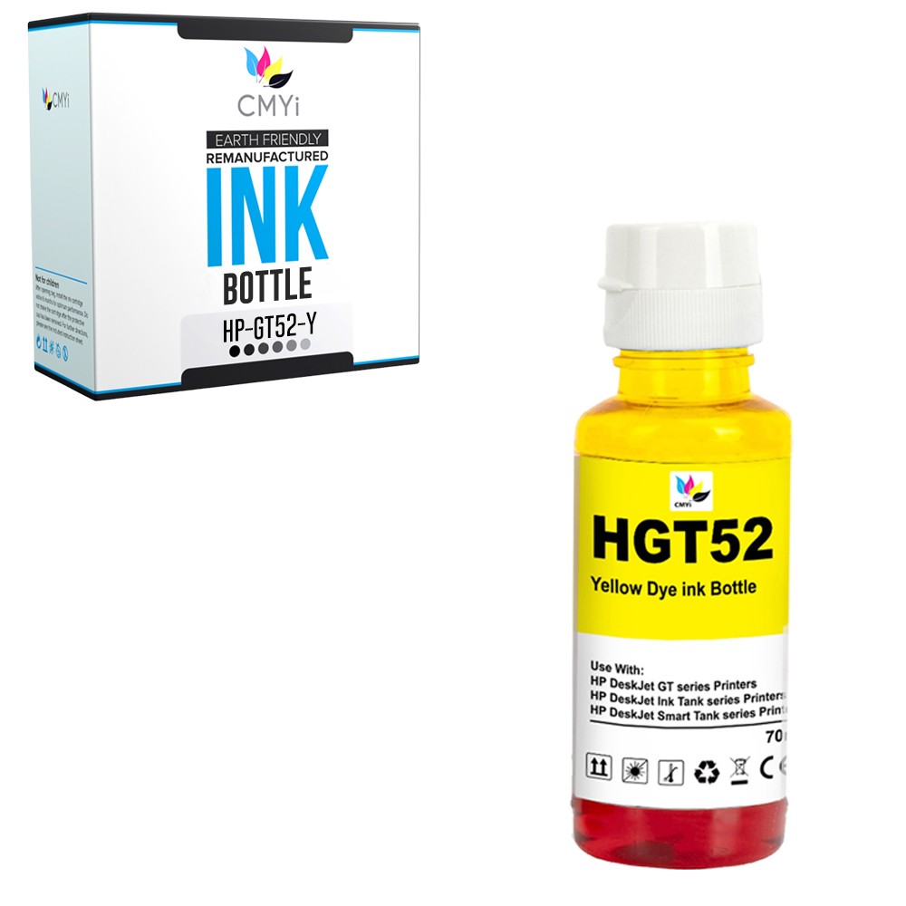CMYi Compatible GT52 Yellow Ink Bottle fits HP DeskJet GT 5810 Ink Tank 410 412