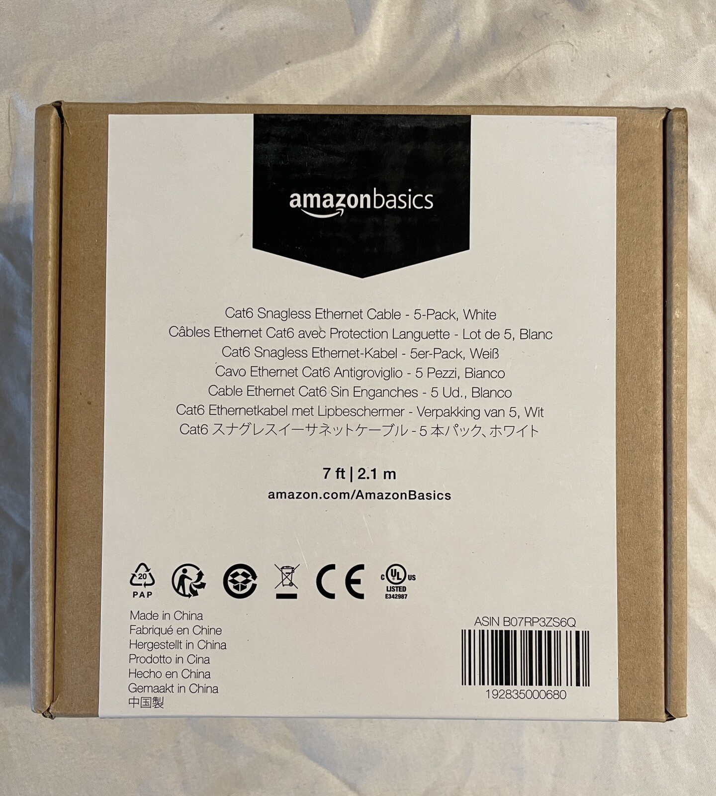 Amazon Basics Cat6 Snagless Ethernet Cable 7ft 2.1 m 5-Pack White New In Box