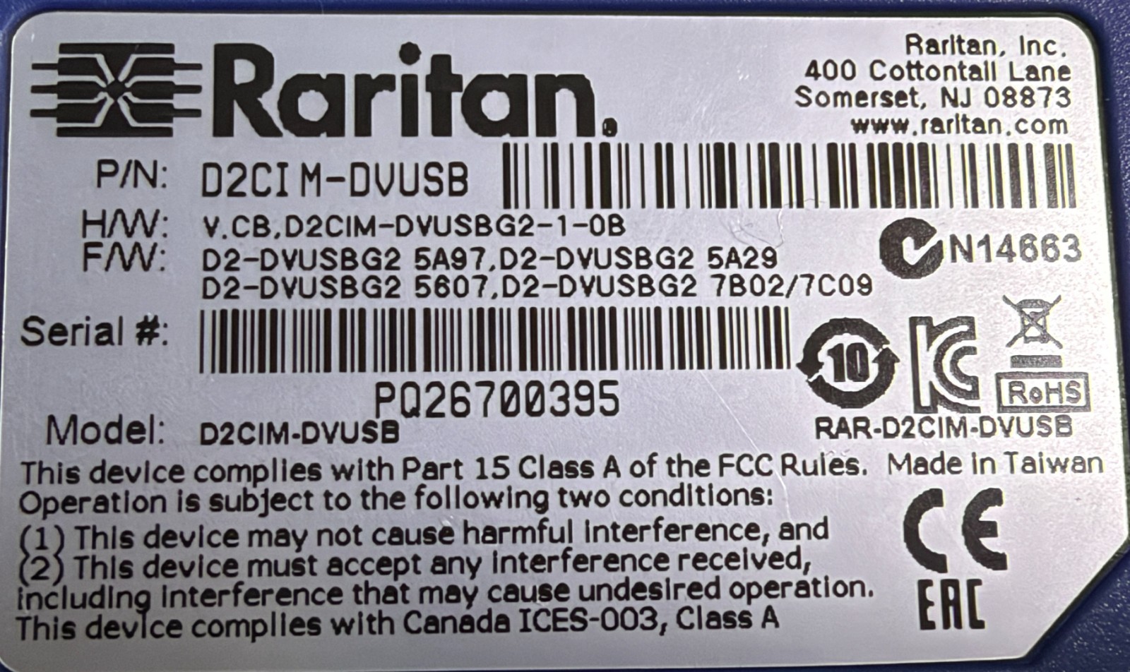 Raritan D2CIM-DVUSB VGA Dual USB KVM Computer Interface Module CIM for Dominion