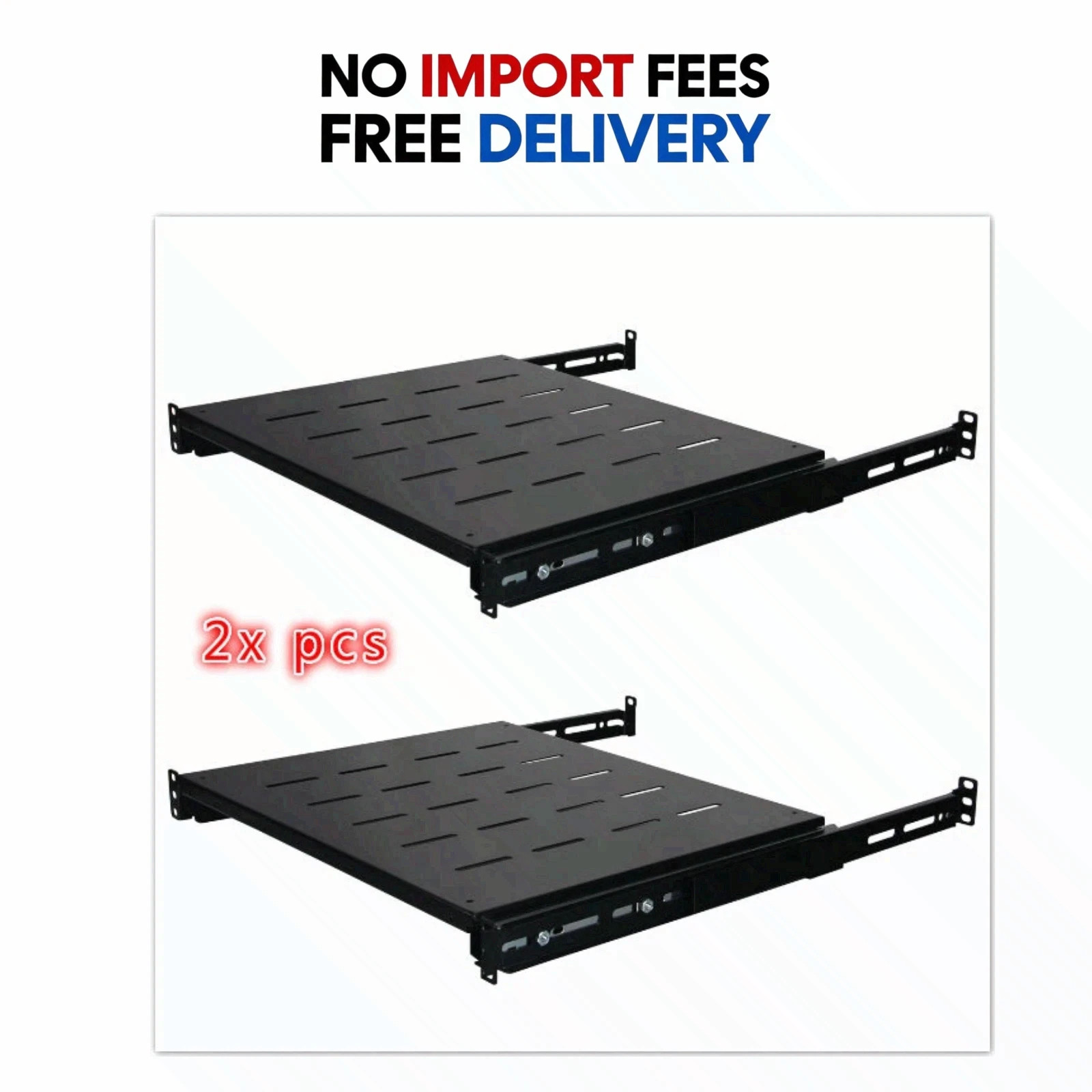 2x Sliding Rack Server Shelf Rack 1U 19" 4 Post Rack Mount-Adjustable 15"-22"