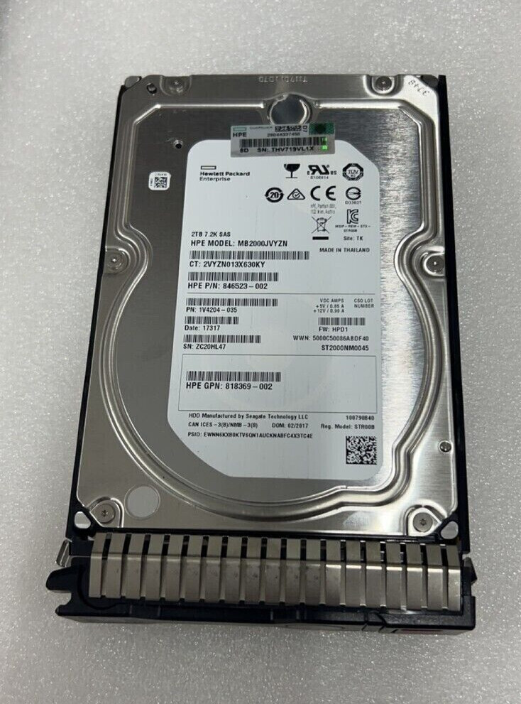 NEW 819078-001 HPE 2TB 7.2K SAS 3.5" 12Gbps HDD 818365-B21 Hard Drive