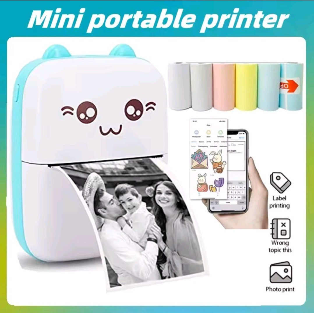 Mini Cat Portable Bluetooth Thermal Printer - 58mm, Photo & Label, Android/iOS