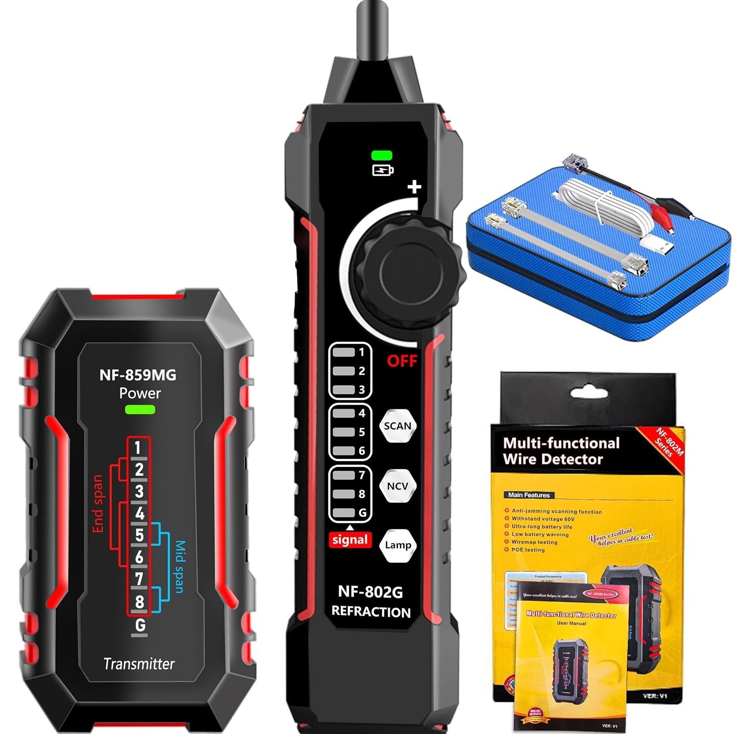 NF-802MG Network Cable Tester Ethernet Cable Tester with NCV and SCAN for PoE/Ca