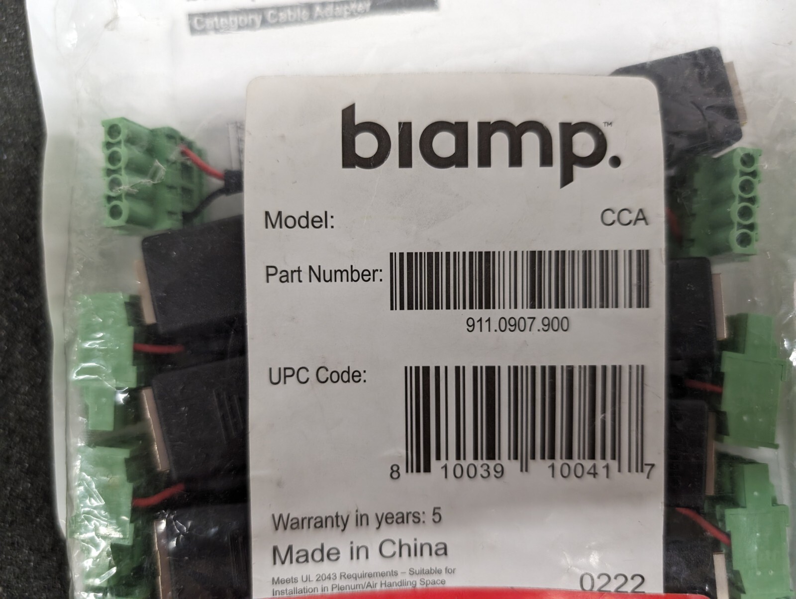 New, Biamp, 911.0907.900, Euroblock to Category Cable Adapter - 10 Pack