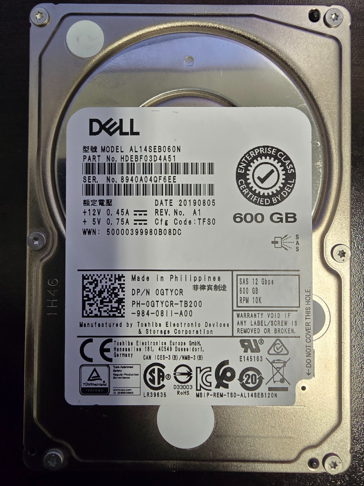 Toshiba AL14SEB060N 600GB 10K 2.5" SAS HDD 12Gb/s Enterprise Hard Drive Tested