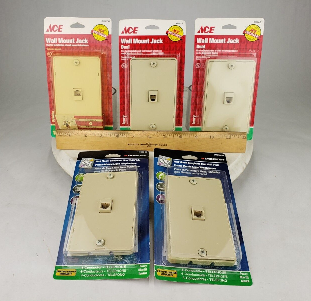 5x Wall Mount Jack - ACE Hardware 3038270 Telephone Landline Monster Ivory