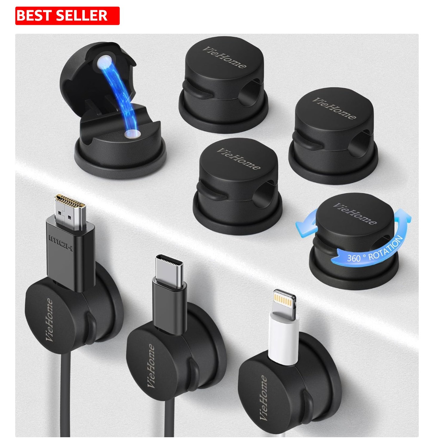 Self-Adhesive 8 Pack Magnetic Cable Management Clips - Tidy Up Your Workspace